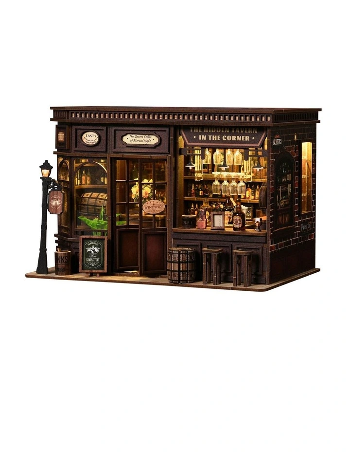 Bo Peep Book Nook Kit Vintage Tavern with Warm LED Light for Shelf Decor Walnut image 1