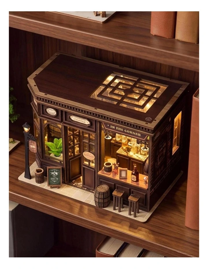 Bo Peep Book Nook Kit Vintage Tavern with Warm LED Light for Shelf Decor Walnut image 7