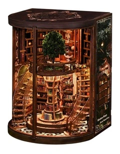 Bo Peep Book Nook Kit 356Pcs LED Miniature Library House For Bookshelf Walnut