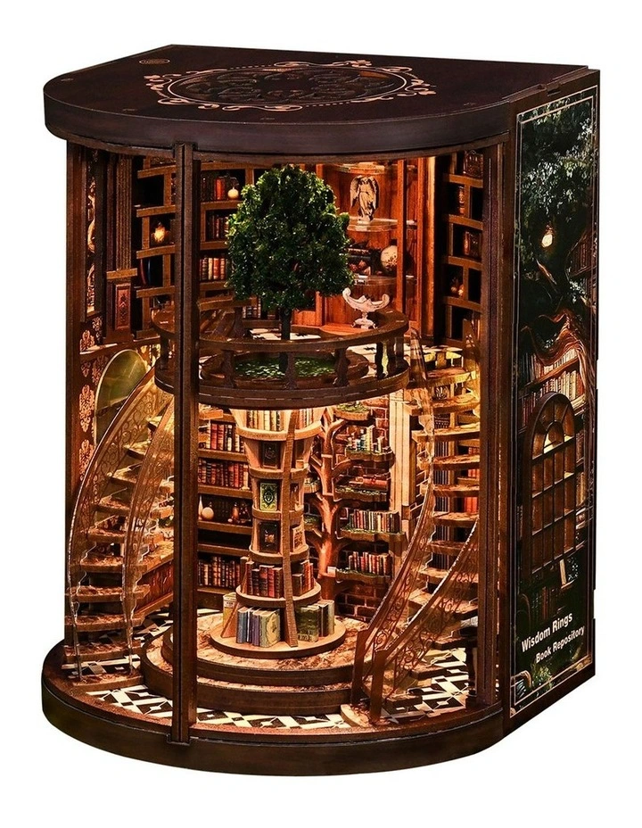 Bo Peep Book Nook Kit 356Pcs LED Miniature Library House For Bookshelf Walnut image 1