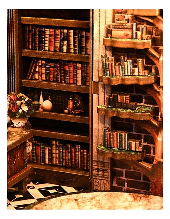 Bo Peep Book Nook Kit 356Pcs LED Miniature Library House For Bookshelf Walnut image 5