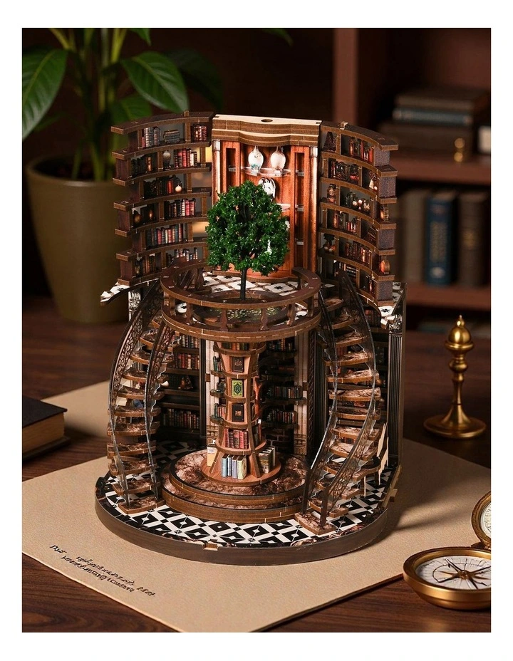 Bo Peep Book Nook Kit 356Pcs LED Miniature Library House For Bookshelf Walnut image 6