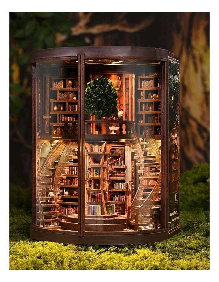 Bo Peep Book Nook Kit 356Pcs LED Miniature Library House For Bookshelf Walnut image 7