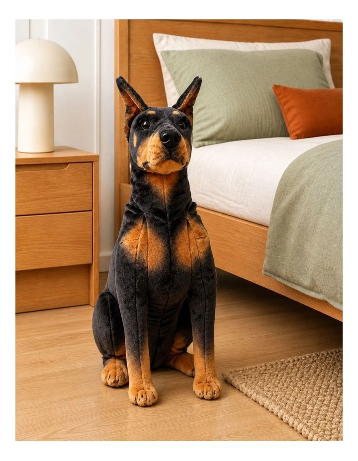 Sitting Doberman Plush Toy 70cm Soft Stuffed Dog Decorative Animal Toy image 3
