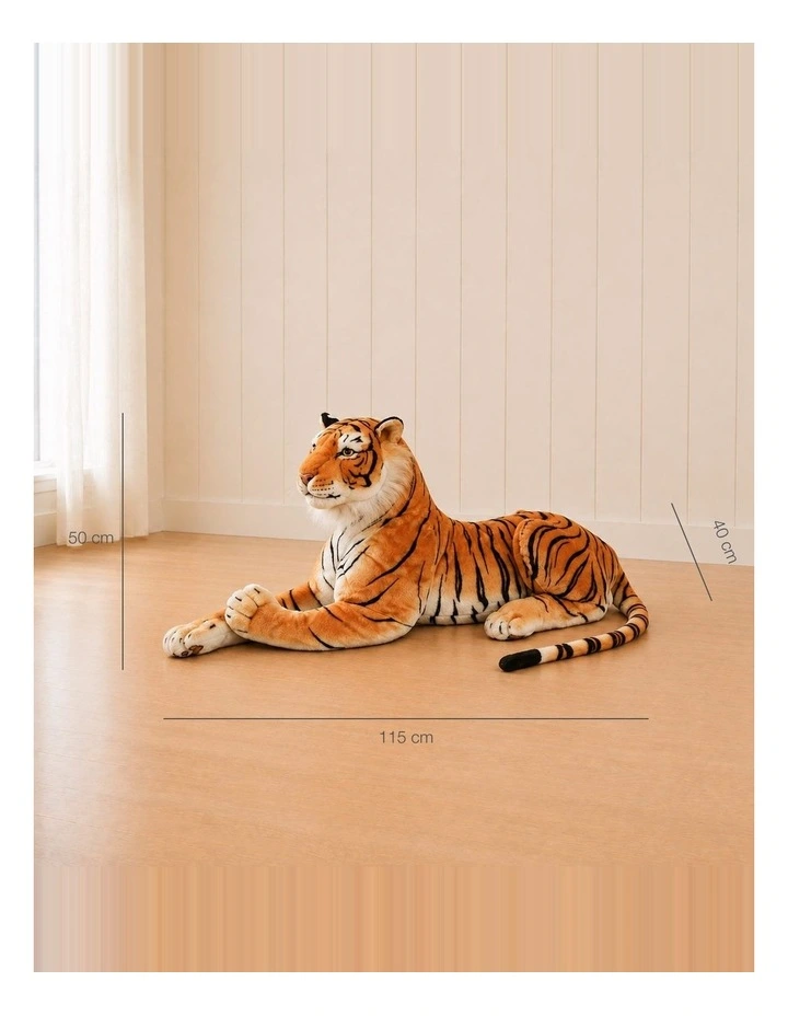 Lying Brown Tiger Plush Toy 115cm Soft Stuffed Animal Decorative Toy image 2