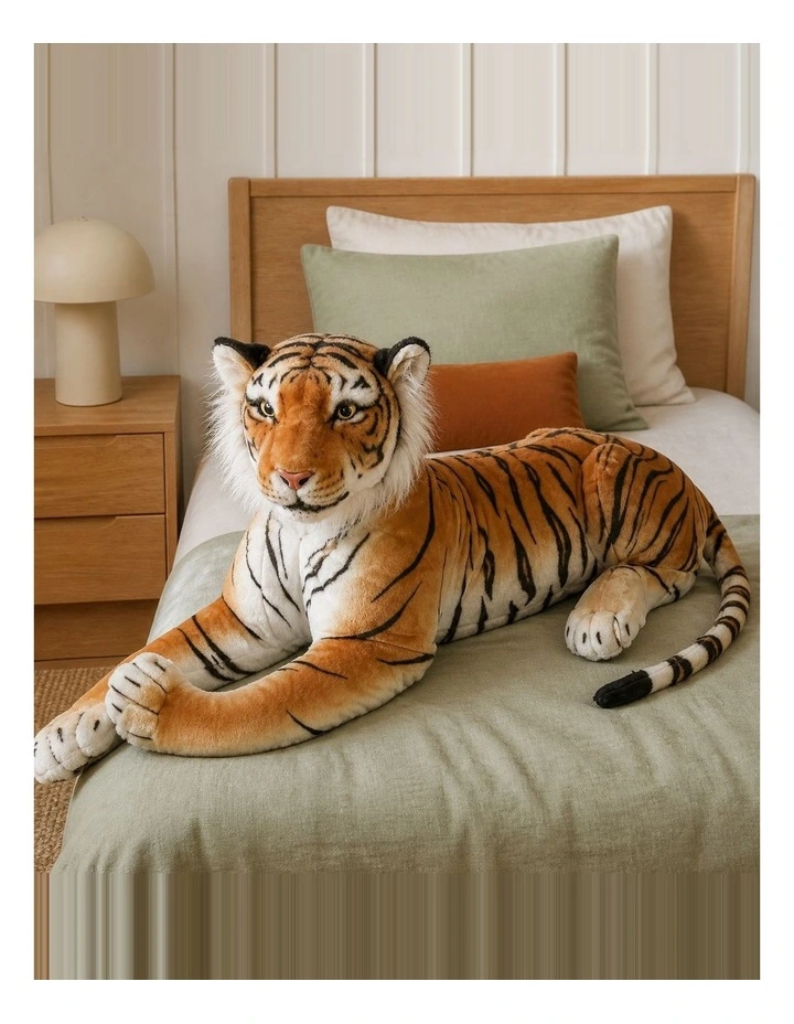 Lying Brown Tiger Plush Toy 115cm Soft Stuffed Animal Decorative Toy image 3