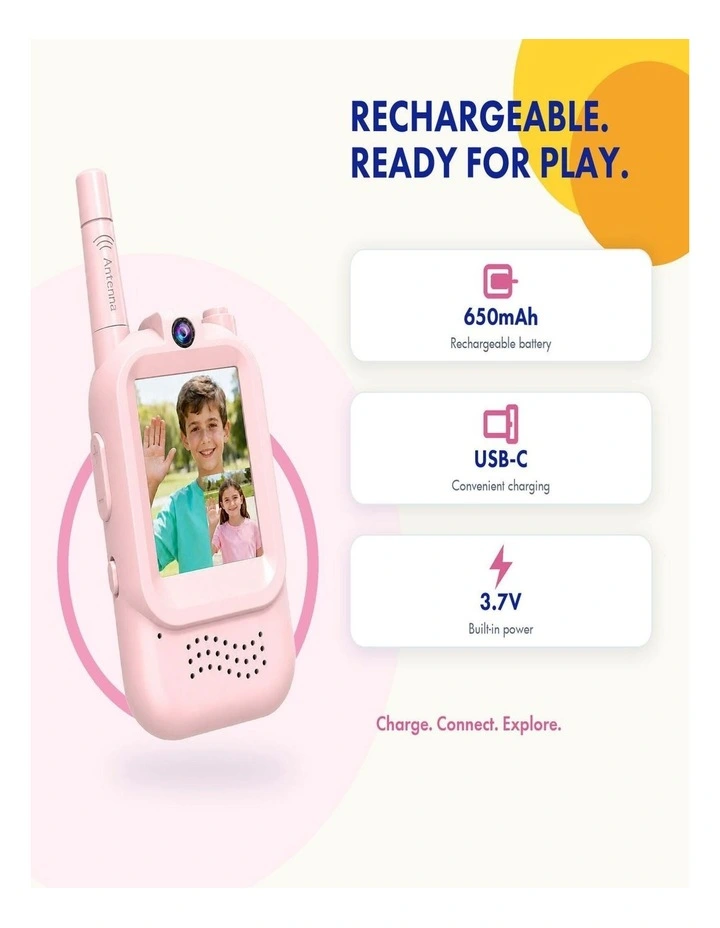 Kids Video Walkie-Talkie with Rechargeable Battery Pink image 4