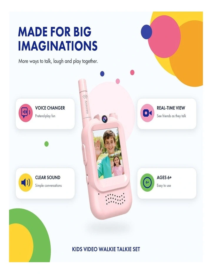 Kids Video Walkie-Talkie with Rechargeable Battery Pink image 5