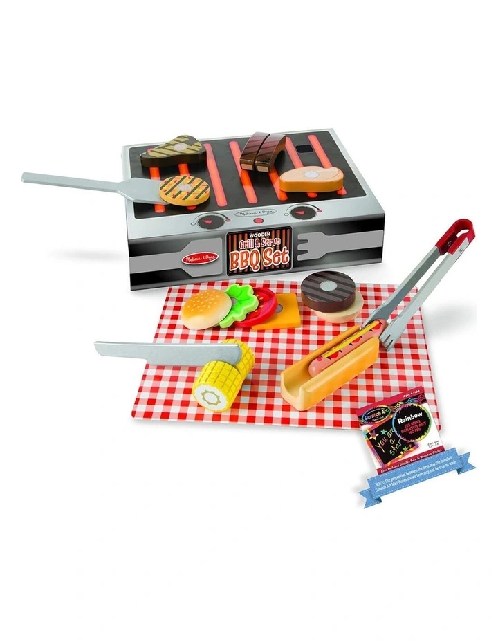 Melissa & Doug Grill & Serve BBQ Wooden Kids Pretend Kitchen Play Set 3y image 1