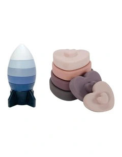 Annabel Trends Silicone Baby Stackable Toy Combo Set Rocket Heart Shapes