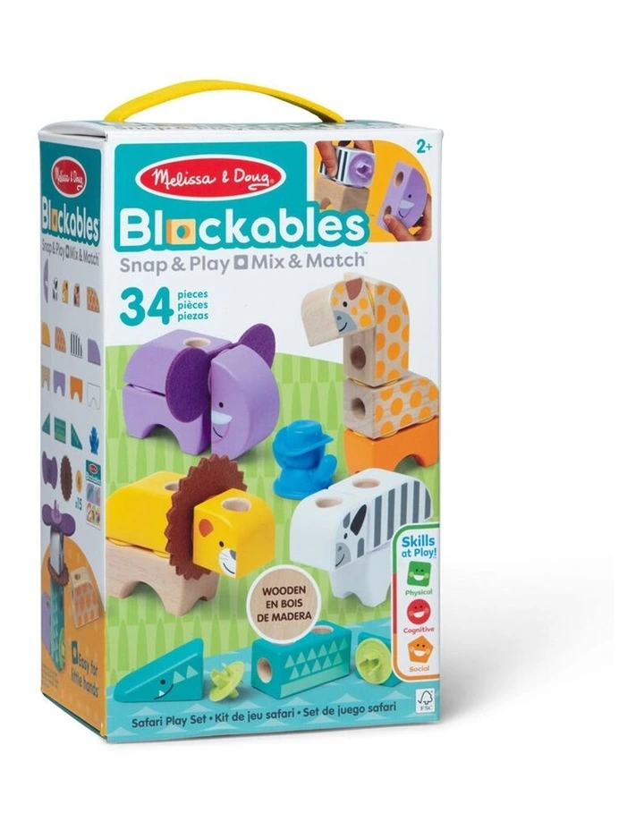 34pc Melissa & Doug Blockables Safari Wooden Blocks Building Set Kids 2y image 1