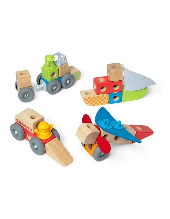 54pc Melissa & Doug Blockables Vehicles Wooden Blocks Kids Toy Play Set 2y image 2