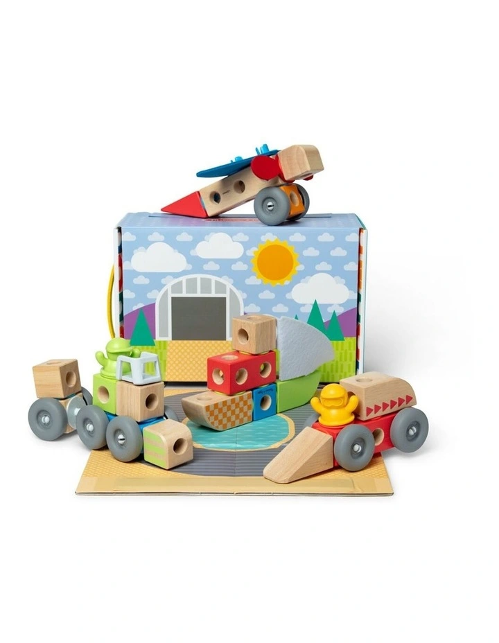 54pc Melissa & Doug Blockables Vehicles Wooden Blocks Kids Toy Play Set 2y image 3