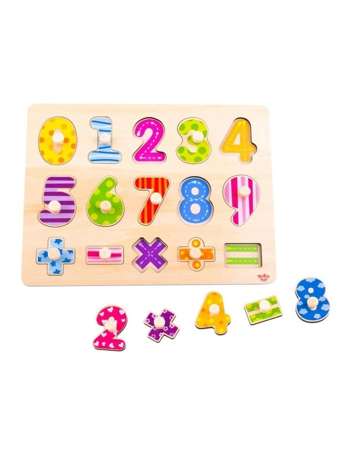 16pc Tooky Toy Wooden Numbers Maths Peg Puzzle Kids Educational Toy 3  image 1