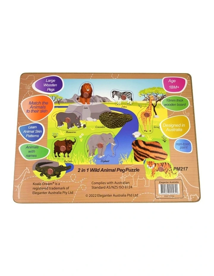Koala Dream 2 In 1 Wild Animal Early Learning Wooden Peg Puzzle 18m image 3