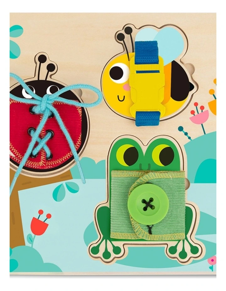 Tooky Toy Basic Skills Lacing Buttons Wooden Puzzle Board Educational 3 image 1