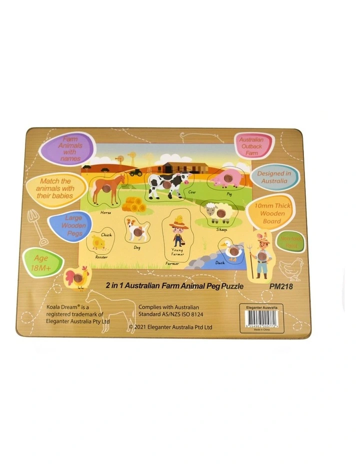 Koala Dream 2 In 1 Australian Farm Early Learning Peg Puzzle 18m image 4