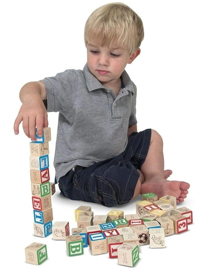 50pc Melissa & Doug Wooden ABC123 Blocks Kids Educational Toy 2y Pouch Included image 3