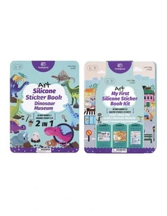 2PK Tooky Toy Silicone Sticker Book Dinosaur Museum & Busy City Kids 3y 