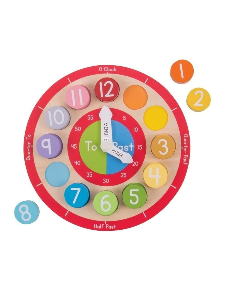 Bigjigs Toys Wooden Teaching Clock Kids Educational Toy 18m Multicoloured image 2