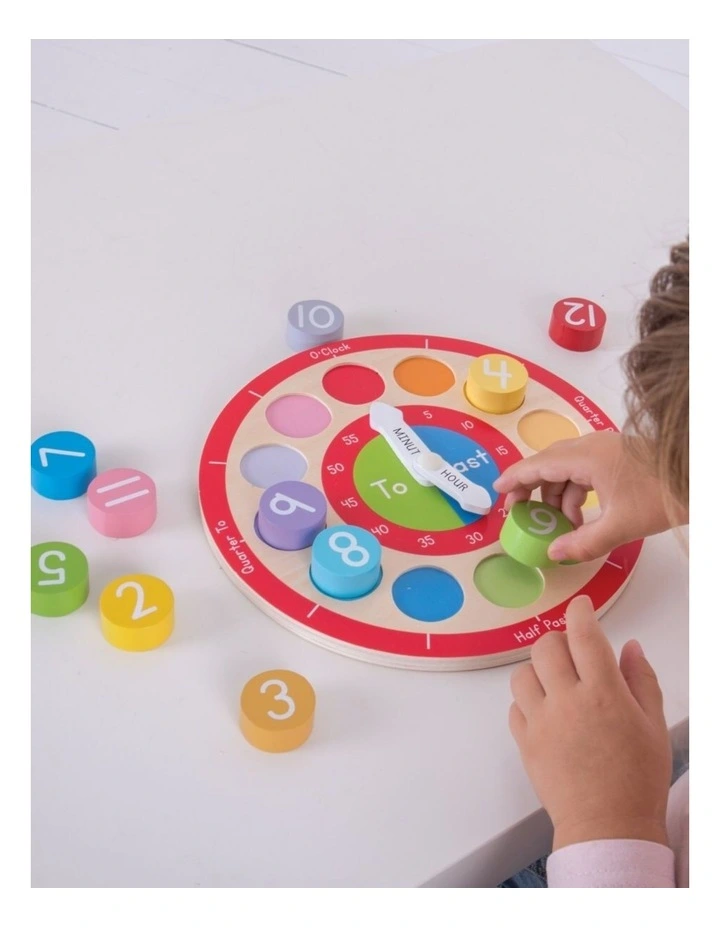 Bigjigs Toys Wooden Teaching Clock Kids Educational Toy 18m Multicoloured image 3