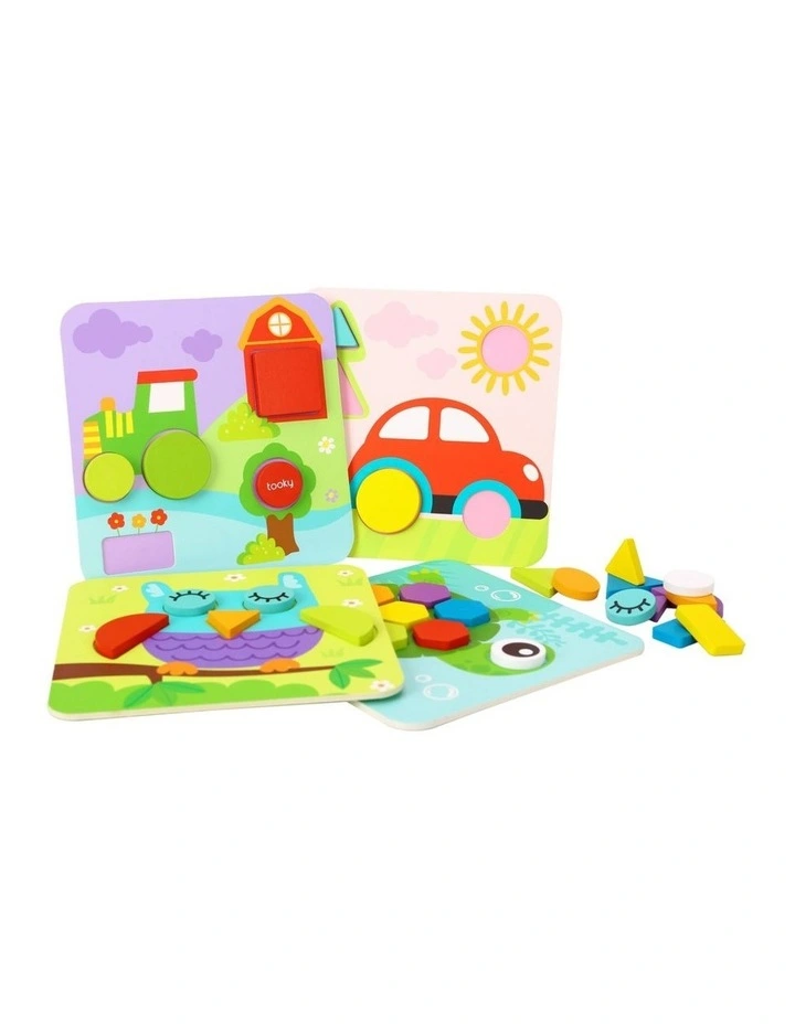 34pc Tooky Toy 4 In 1 Shape Puzzles Wooden Learning Toy Kids 18m image 1