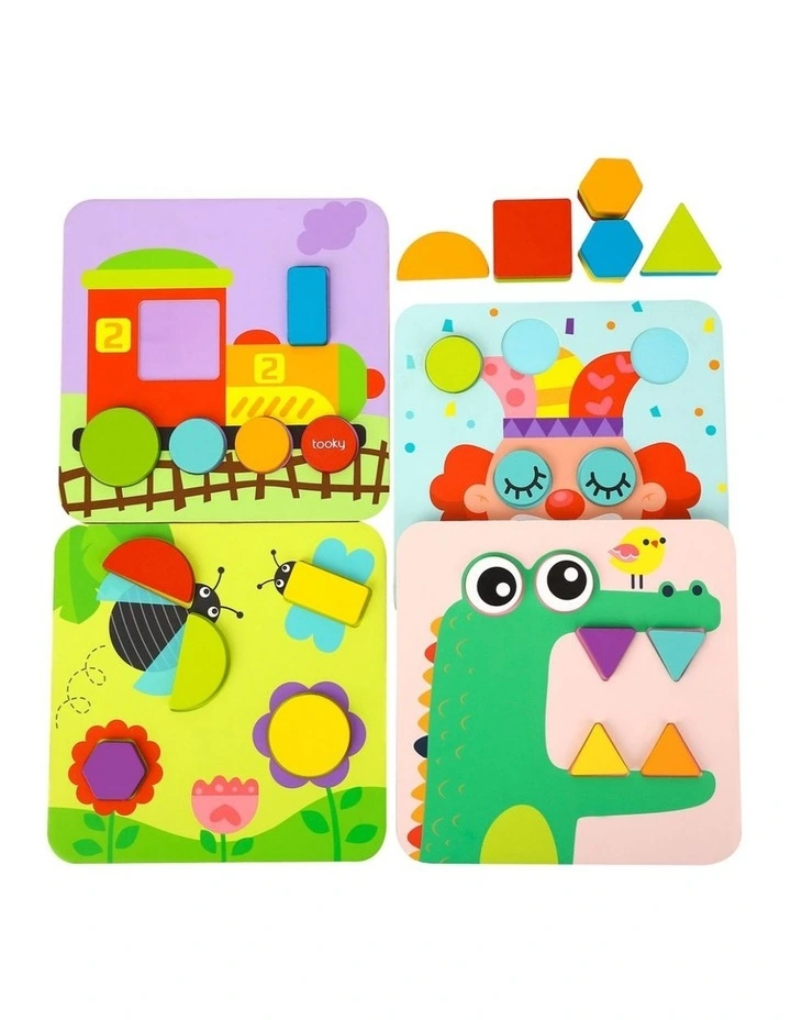 34pc Tooky Toy 4 In 1 Shape Puzzles Wooden Learning Toy Kids 18m image 3