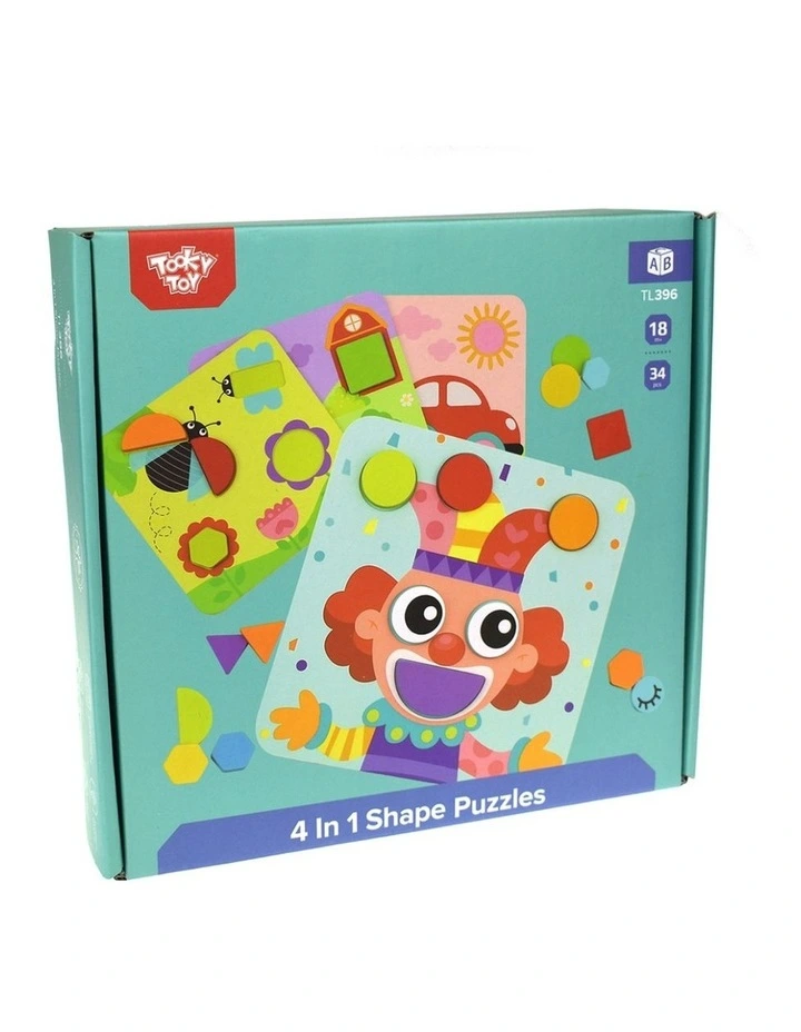 34pc Tooky Toy 4 In 1 Shape Puzzles Wooden Learning Toy Kids 18m image 4