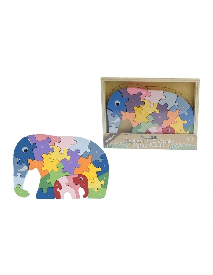 Kaper Kidz Elephant A-Z Chunky Kids Jigsaw Puzzle Wooden Toy 3 image 1