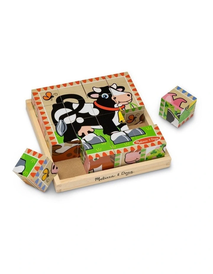 16pc Melissa & Doug Cube Puzzle Farm Animals Wooden Kids Toy Jigsaw 3y image 1