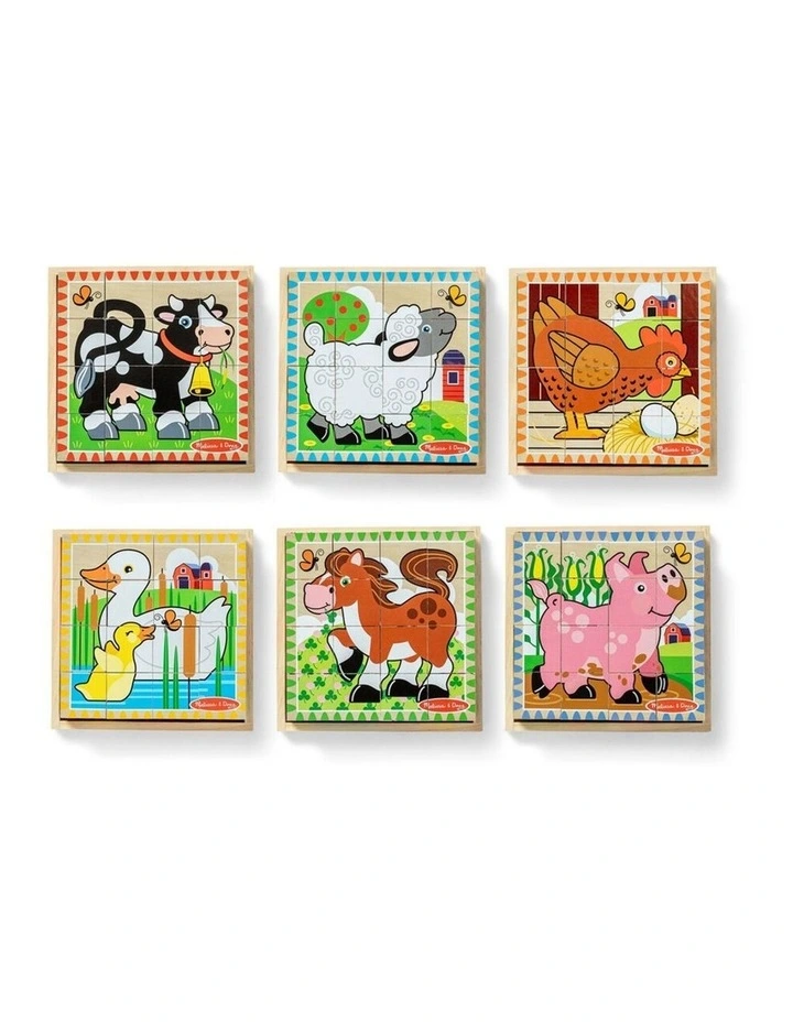 16pc Melissa & Doug Cube Puzzle Farm Animals Wooden Kids Toy Jigsaw 3y image 2
