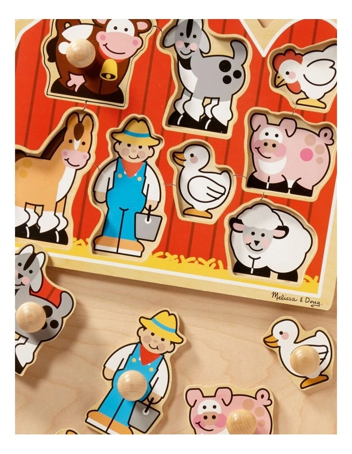 8pc Melissa & Doug Large Farm Jumbo Knob Wooden Puzzle Kids 12m image 2