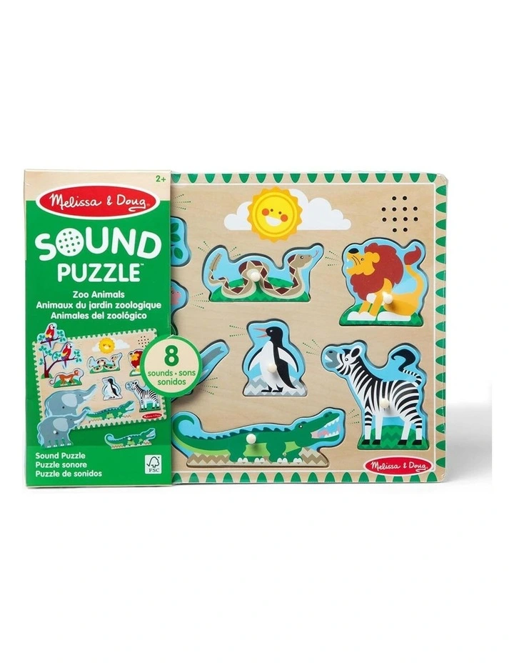8pc Melissa & Doug Zoo Animals Wooden Sound Puzzle Kids Toy Jigsaw 2y image 1