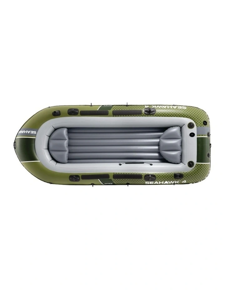 Intex Seahawk 4 Inflatable Boat Set With Aluminium Oars Pump Green image 2