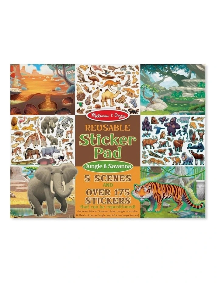 Melissa & Doug Reusable Sticker Pad Jungle & Savanna With 175 Stickers 3y image 1