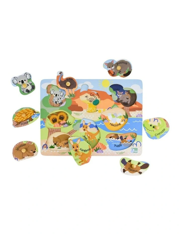 Koala Dream Wooden 2 In 1 Aussie Animals Babies Peg Puzzle Kids Toy 18m image 1