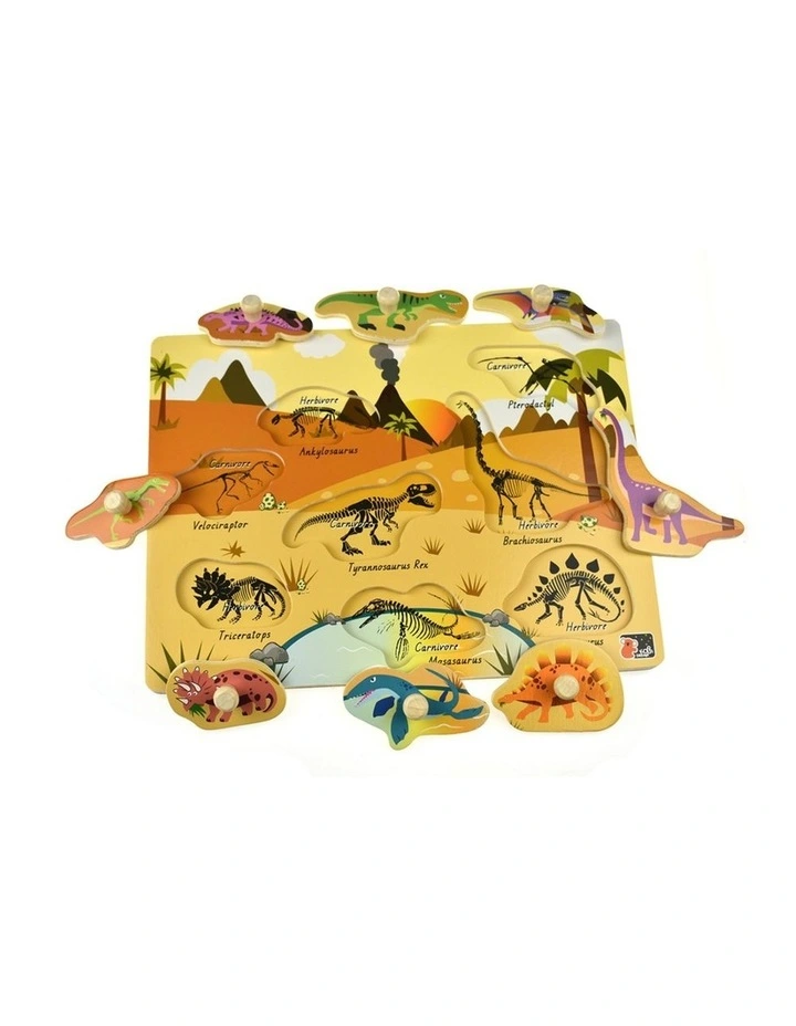 Koala Dream 2 In 1 Dinosaur Peg Wooden Puzzle Educational Toy 18m image 2