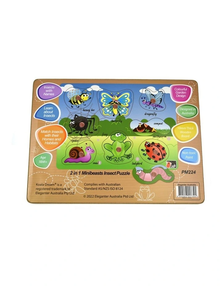 Koala Dream 2 In 1 Minibeasts Insect Early Learning Peg Puzzle 18m image 5