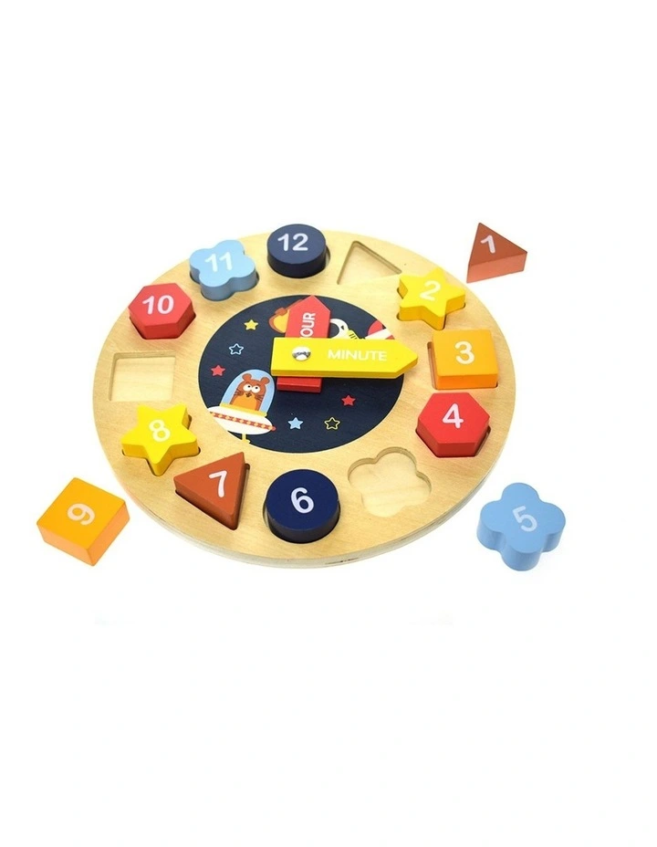 Koala Dream Space Clock Wooden Shape Sorter Puzzle Educational Toy 12m image 3