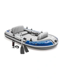 Intex Excursion 4 Inflatable Boat Set With Oars Pump Seats Rod Holders 315cm