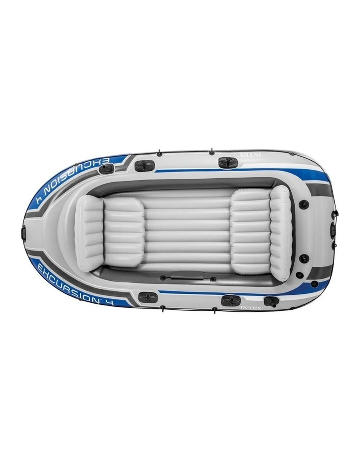 Intex Excursion 4 Inflatable Boat Set With Oars Pump Seats Rod Holders 315cm image 2