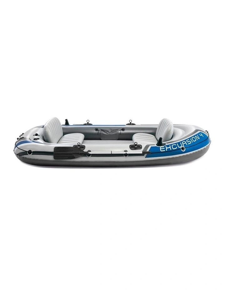 Intex Excursion 4 Inflatable Boat Set With Oars Pump Seats Rod Holders 315cm image 3
