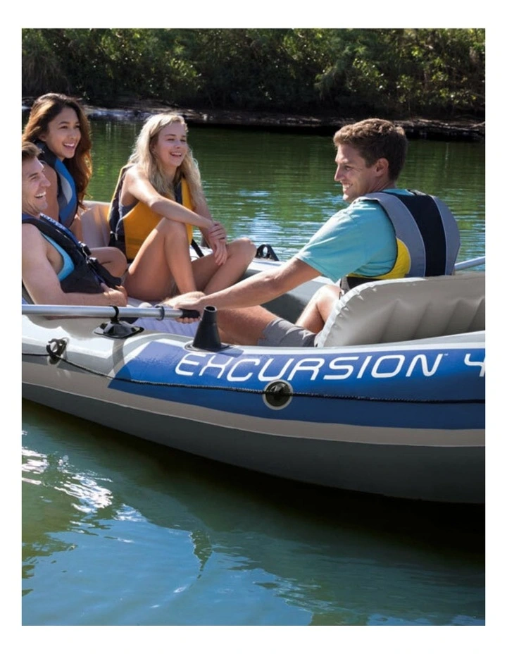 Intex Excursion 4 Inflatable Boat Set With Oars Pump Seats Rod Holders 315cm image 7