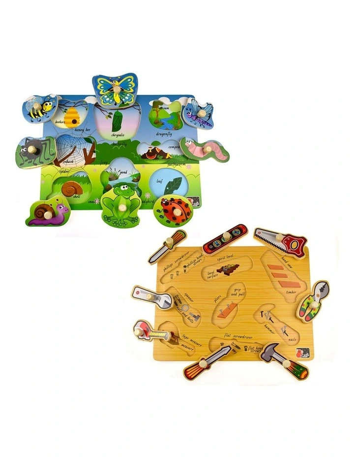 Koala Dream Wooden Peg Puzzle Minibeasts And Tools Early Learning 18m image 1