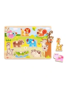 Tooky Toy Wooden Animal Peg Kids Learning Puzzle Educational 18m 