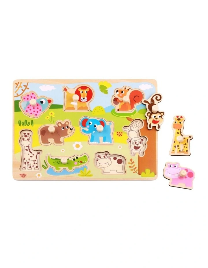 Tooky Toy Wooden Animal Peg Kids Learning Puzzle Educational 18m image 1