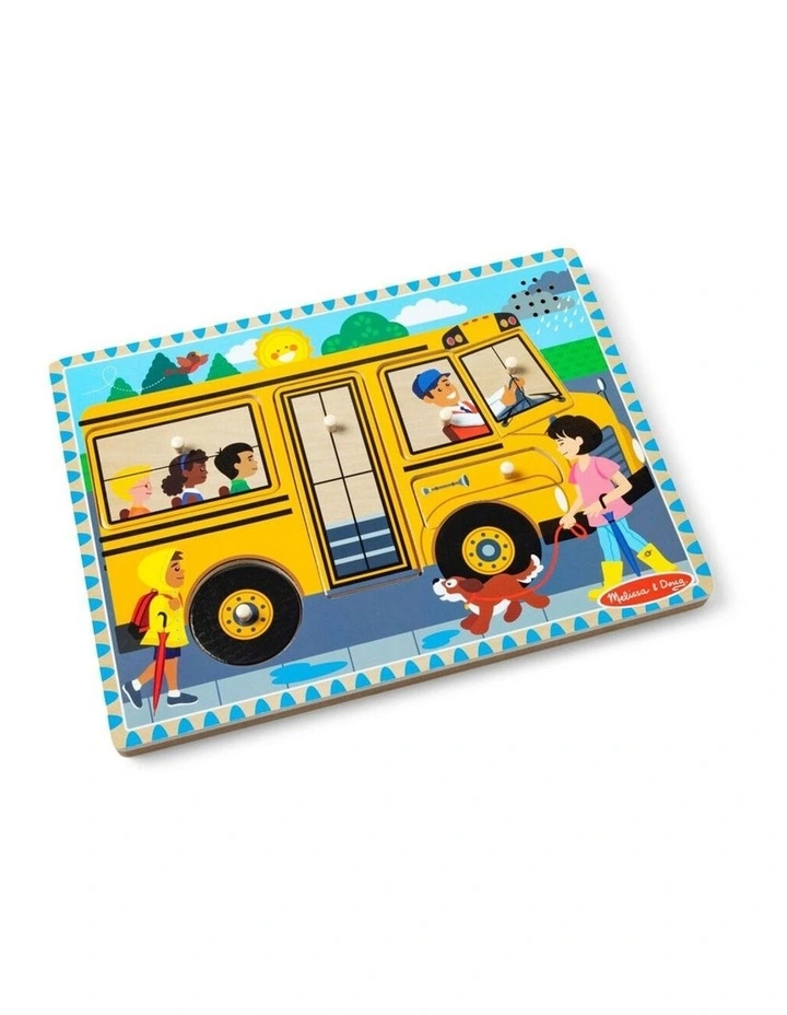 6pc Melissa & Doug The Wheels On Bus Song Wooden Sound Puzzle Jigsaw 2y image 3
