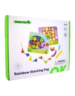 53pc Tooky Toy Rainbow Stacking Pegs Educational Game 3y 