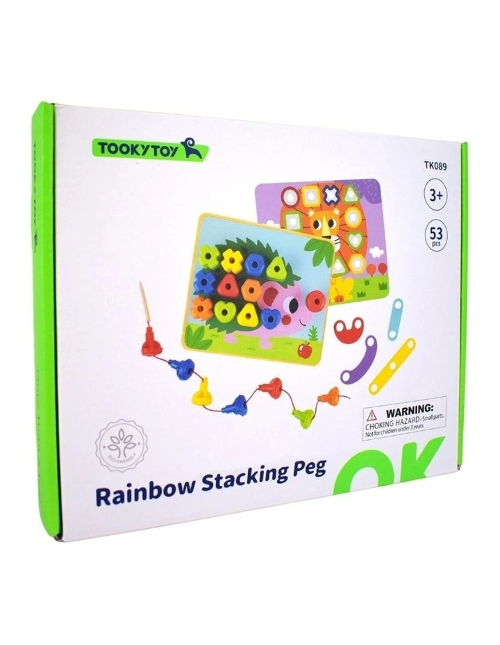 53pc Tooky Toy Rainbow Stacking Pegs Educational Game 3y image 1