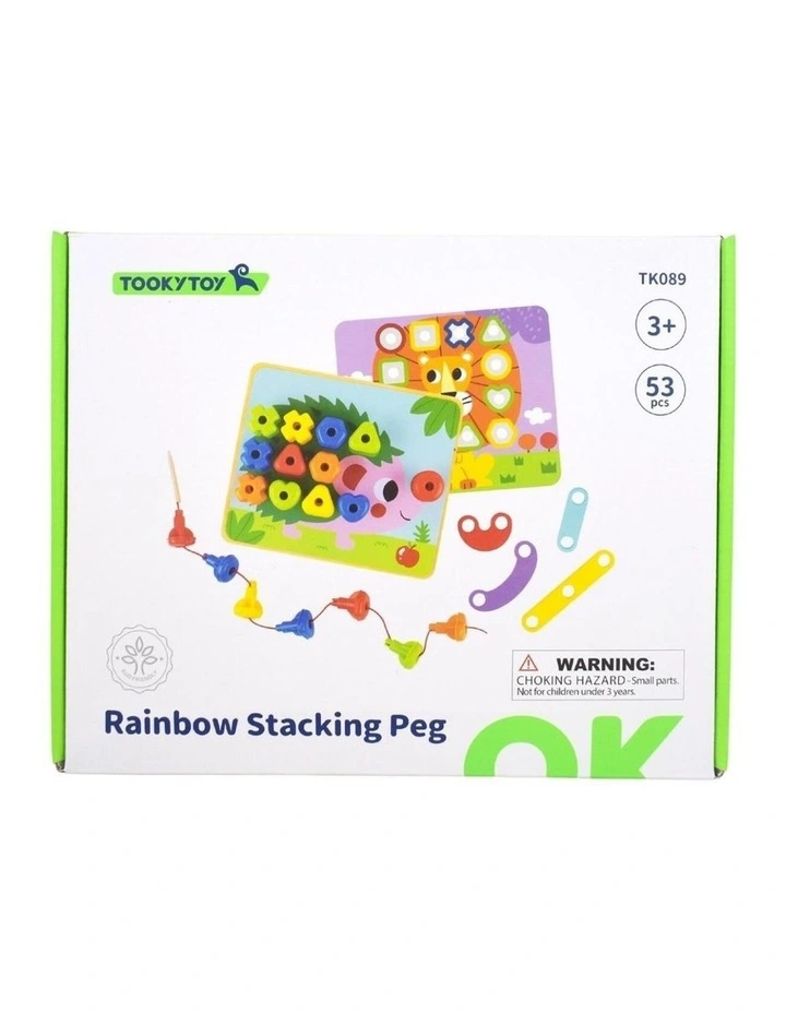 53pc Tooky Toy Rainbow Stacking Pegs Educational Game 3y image 2